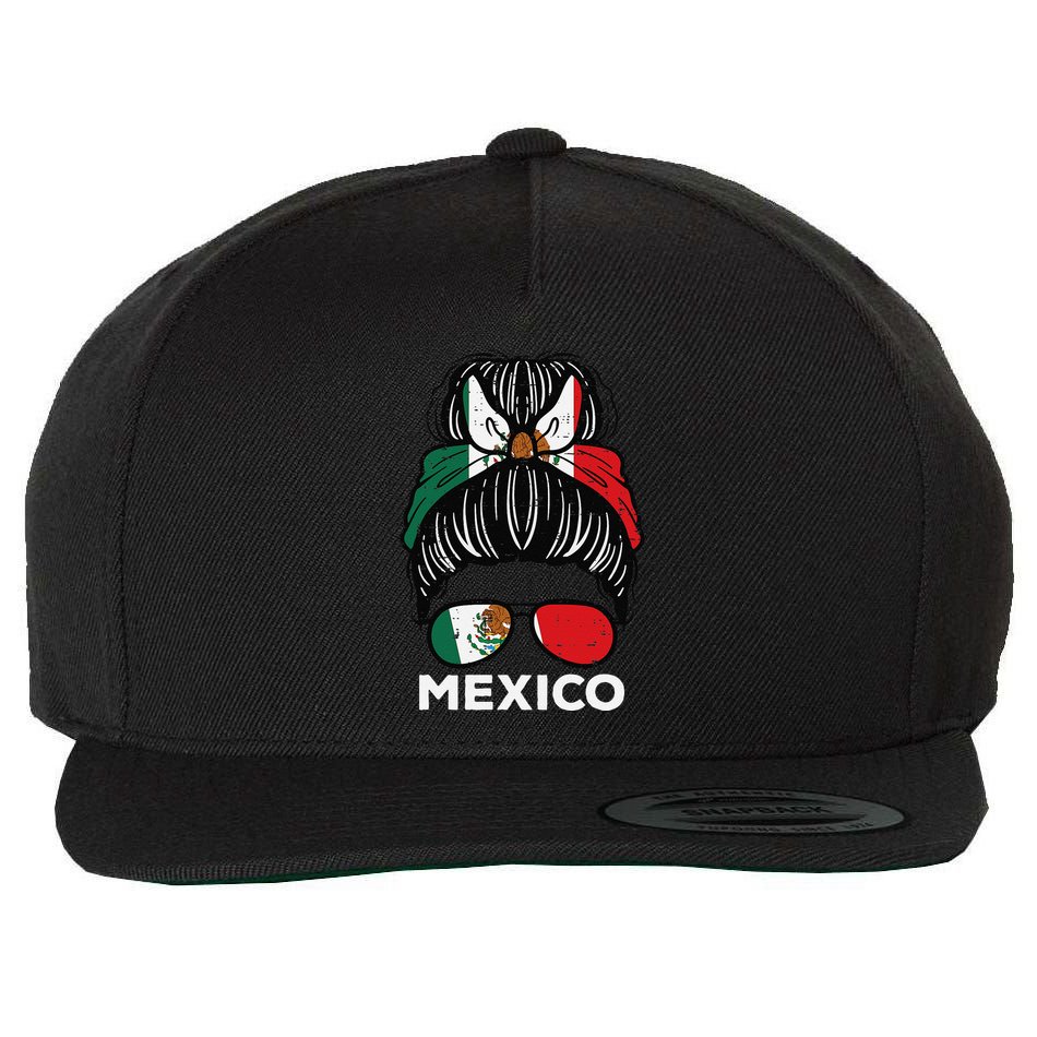 Mexico Flag Mexican Girl Hairbun Football Soccer Fan Women Wool Snapback Cap