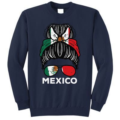 Mexico Flag Mexican Girl Hairbun Football Soccer Fan Women Tall Sweatshirt