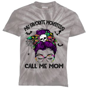 My Favorite Monsters Call Me Mom Messy Bun Happy Halloween Kids Tie-Dye T-Shirt