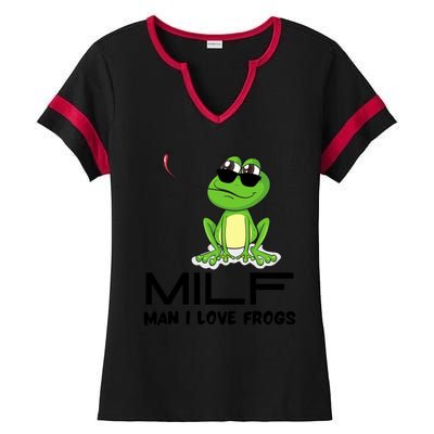 MILF Funny Man I Love Frogs Lover Ladies Halftime Notch Neck Tee