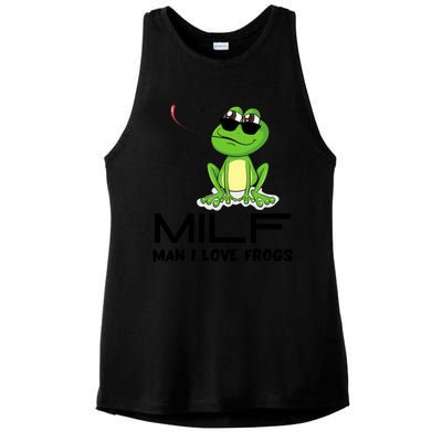 MILF Funny Man I Love Frogs Lover Ladies PosiCharge Tri-Blend Wicking Tank