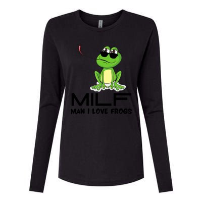 MILF Funny Man I Love Frogs Lover Womens Cotton Relaxed Long Sleeve T-Shirt