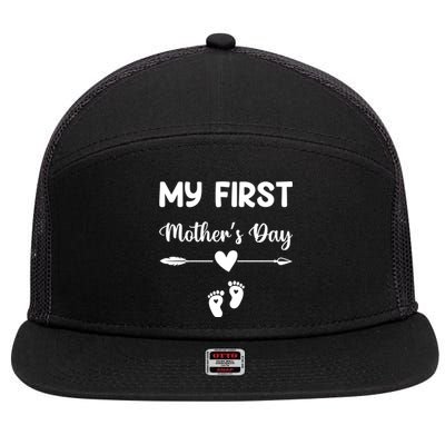 My First Mothers Day New Mom To Be Pregnancy Mothers Day Funny Gift 7 Panel Mesh Trucker Snapback Hat