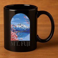 Mt. Fuji 11oz C Handle Ceramic Mug