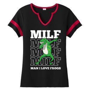 MILF Funny Man I Love Frogs Lover Dabbing Frog Amphibian Ladies Halftime Notch Neck Tee