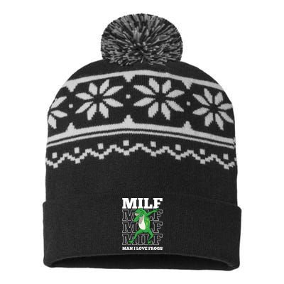 MILF Funny Man I Love Frogs Lover Dabbing Frog Amphibian USA-Made Snowflake Beanie