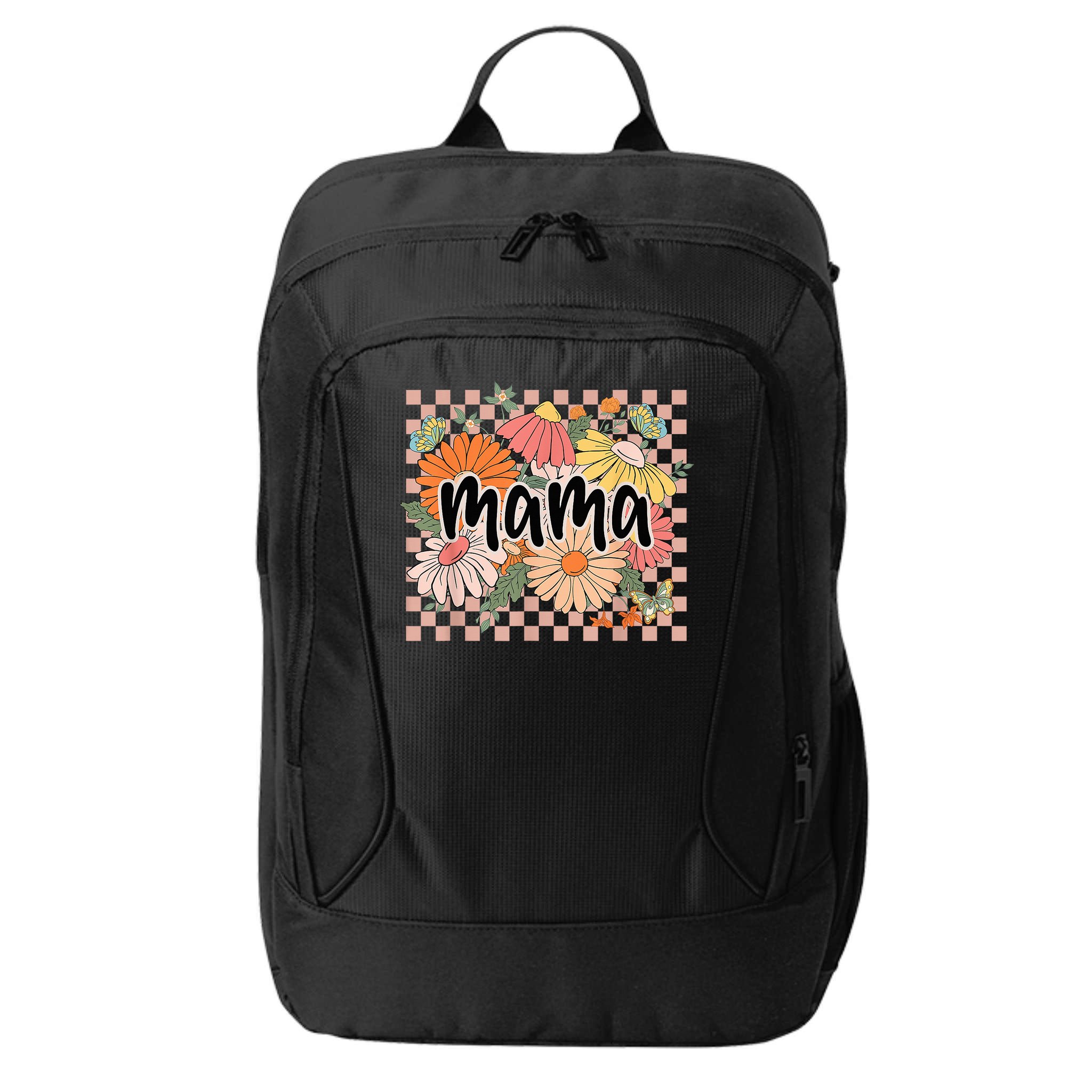Mama Floral Mother'S Day Wildflower Girl Checkered City Backpack