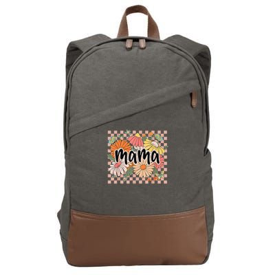 Mama Floral Mother'S Day Wildflower Girl Checkered Cotton Canvas Backpack