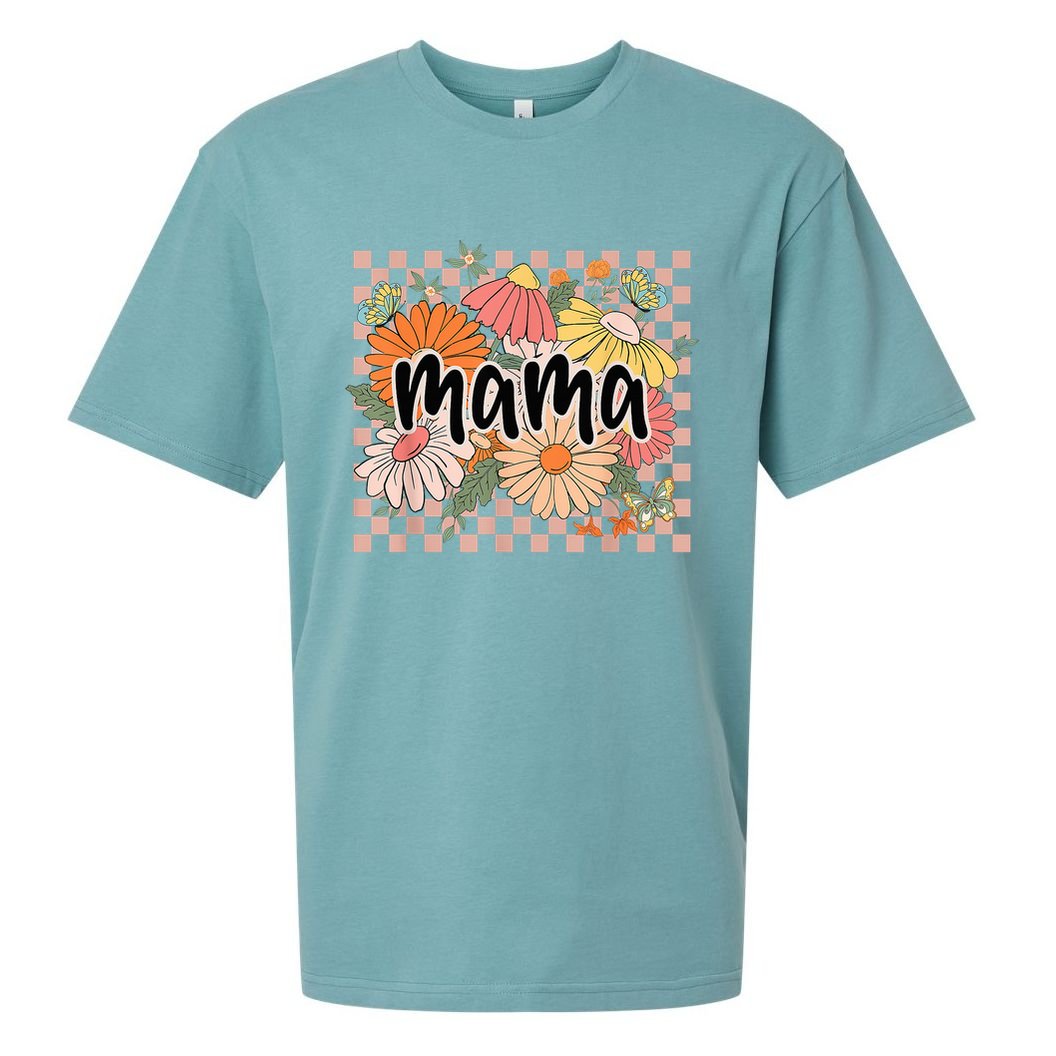 Mama Floral Mother'S Day Wildflower Girl Checkered Sueded Cloud Jersey T-Shirt