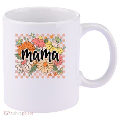 Mama Floral Mother'S Day Wildflower Girl Checkered 11oz C Handle Ceramic Mug