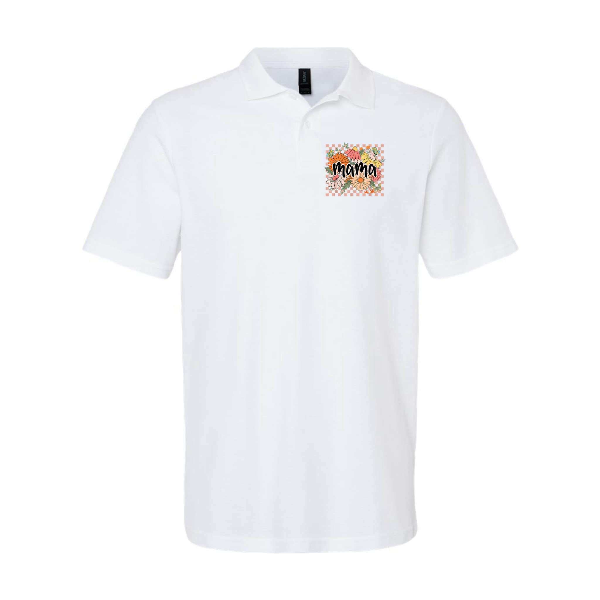Mama Floral Mother'S Day Wildflower Girl Checkered Polo