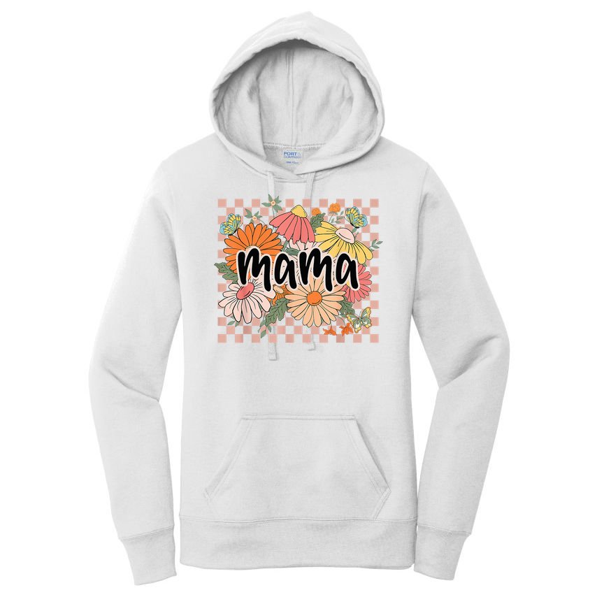 Mama Floral Mother'S Day Wildflower Girl Checkered Women's Pullover Hoodie