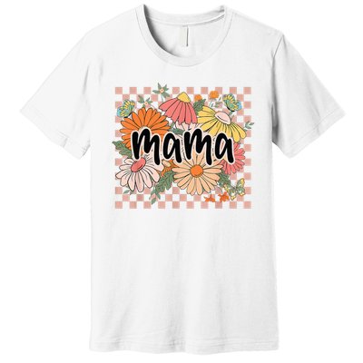 Mama Floral Mother'S Day Wildflower Girl Checkered Premium T-Shirt