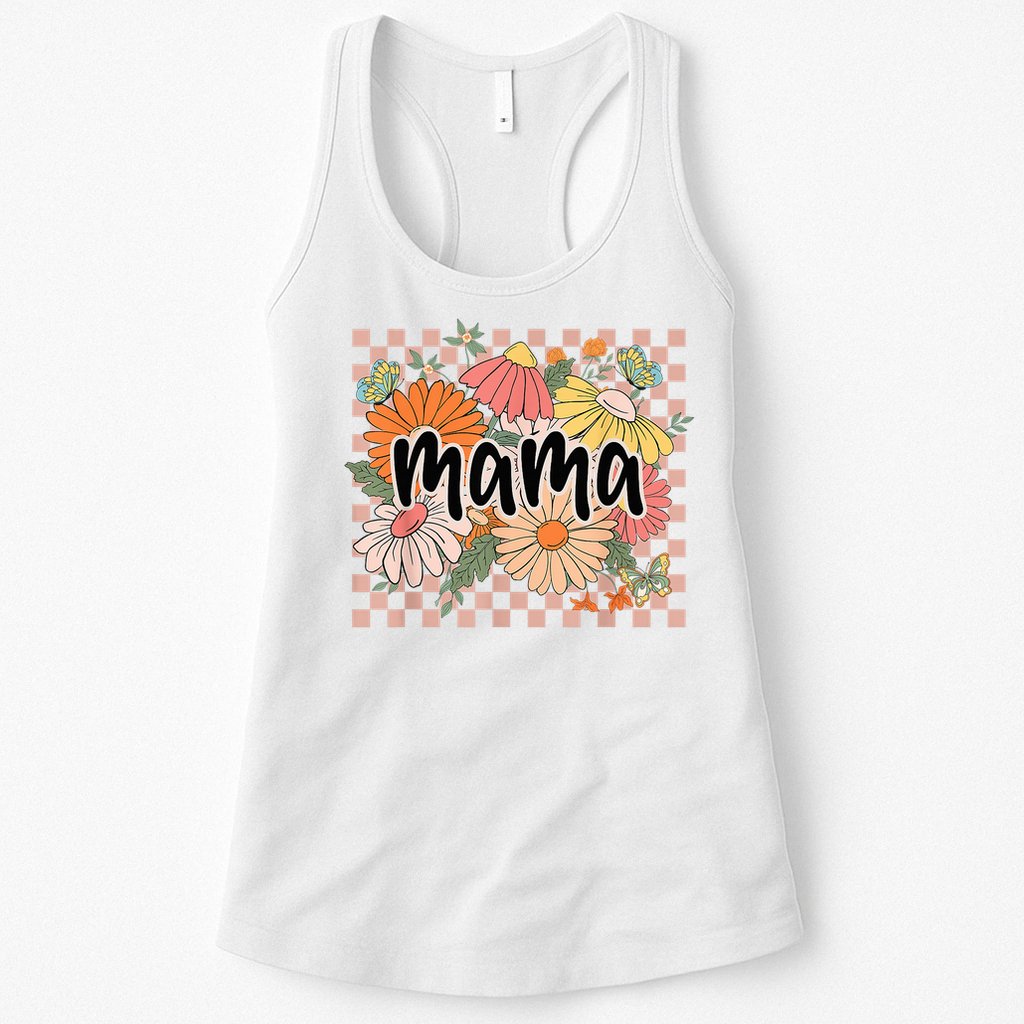 Mama Floral Mother'S Day Wildflower Girl Checkered Womens Tank Top