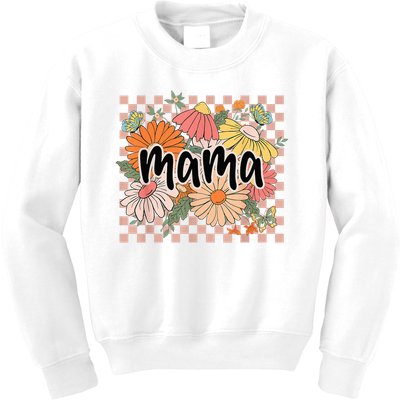 Mama Floral Mother'S Day Wildflower Girl Checkered Kids Sweatshirt