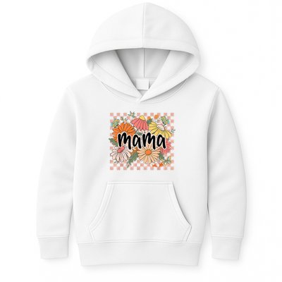 Mama Floral Mother'S Day Wildflower Girl Checkered Kids Hoodie