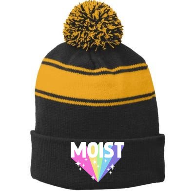 Moist Funny Meme Offensive Weird Cool Hilarious Humorous Stripe Pom Pom Beanie