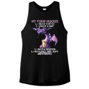 My Four Moods I Need Coffee I Need A Nap Dragon Coffee Lover Ladies PosiCharge Tri-Blend Wicking Tank