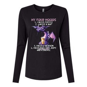 My Four Moods I Need Coffee I Need A Nap Dragon Coffee Lover Womens Cotton Relaxed Long Sleeve T-Shirt