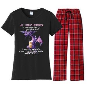 My Four Moods I Need Coffee I Need A Nap Dragon Coffee Lover Women's Flannel Pajama Set