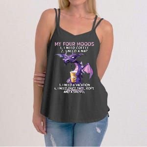 My Four Moods I Need Coffee I Need A Nap Dragon Coffee Lover Women's Strappy Tank