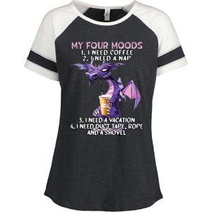 My Four Moods I Need Coffee I Need A Nap Dragon Coffee Lover Enza Ladies Jersey Colorblock Tee