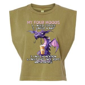 My Four Moods I Need Coffee I Need A Nap Dragon Coffee Lover Garment-Dyed Women's Muscle Tee