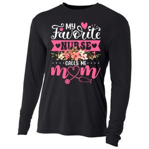 My Favorite Nurse Calls Me Mom Flowers Funny Mother's Day Cooling Performance Long Sleeve Crew