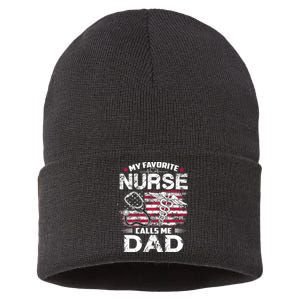 My Favorite Nurse Calls Me Dad Fathers Day Gifts Papa Sustainable Knit Beanie