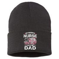 My Favorite Nurse Calls Me Dad Fathers Day Gifts Papa Sustainable Knit Beanie