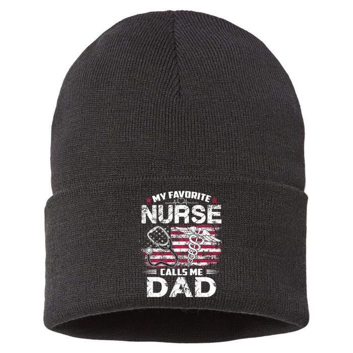 My Favorite Nurse Calls Me Dad Fathers Day Gifts Papa Sustainable Knit Beanie