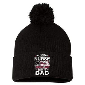 My Favorite Nurse Calls Me Dad Fathers Day Gifts Papa Pom Pom 12in Knit Beanie