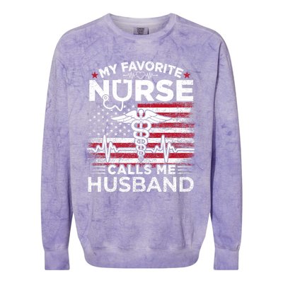 My Favorite Nurse Calls Me Husband Usa Flag Husband Colorblast Crewneck Sweatshirt