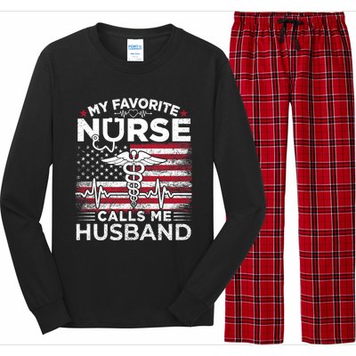 My Favorite Nurse Calls Me Husband Usa Flag Husband Long Sleeve Pajama Set