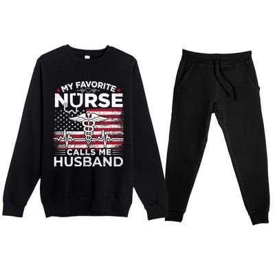 My Favorite Nurse Calls Me Husband Usa Flag Husband Premium Crewneck Sweatsuit Set