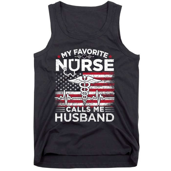 My Favorite Nurse Calls Me Husband Usa Flag Husband Tank Top