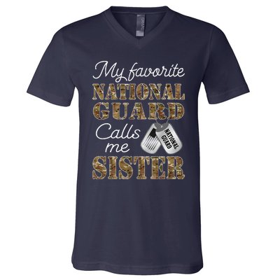 My Favorite National Guard Calls Me Sister Proud Army Sister V-Neck T-Shirt