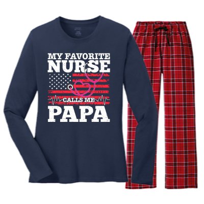 My Favorite Nurse Calls Me Papa Women's Long Sleeve Flannel Pajama Set 