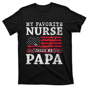 My Favorite Nurse Calls Me Papa Fathers Day Usa Flag T-Shirt