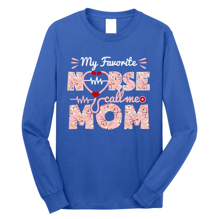 My Favorite Nurse Calls Me Mom Mothers Day Scrub Top Gift Long Sleeve Shirt