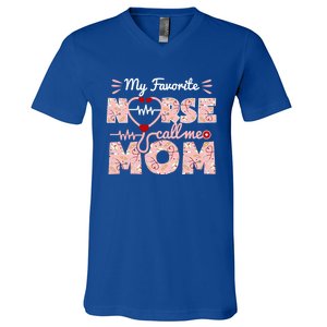 My Favorite Nurse Calls Me Mom Mothers Day Scrub Top Gift V-Neck T-Shirt