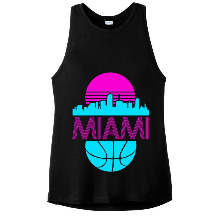 Miami Florida Neon Retro Logo Ladies PosiCharge Tri-Blend Wicking Tank
