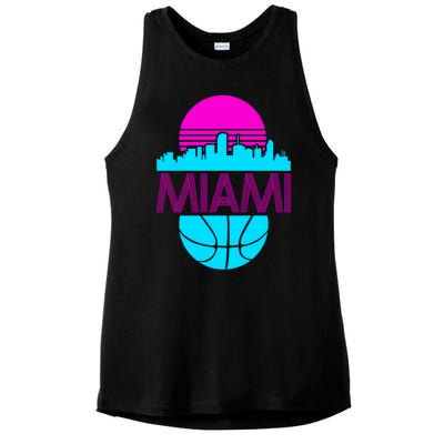 Miami Florida Neon Retro Logo Ladies PosiCharge Tri-Blend Wicking Tank