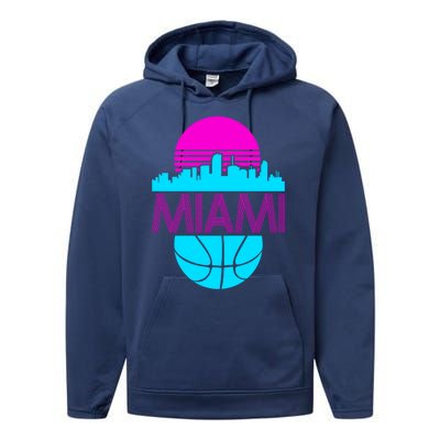 Miami Florida Neon Retro Logo Performance Fleece Hoodie