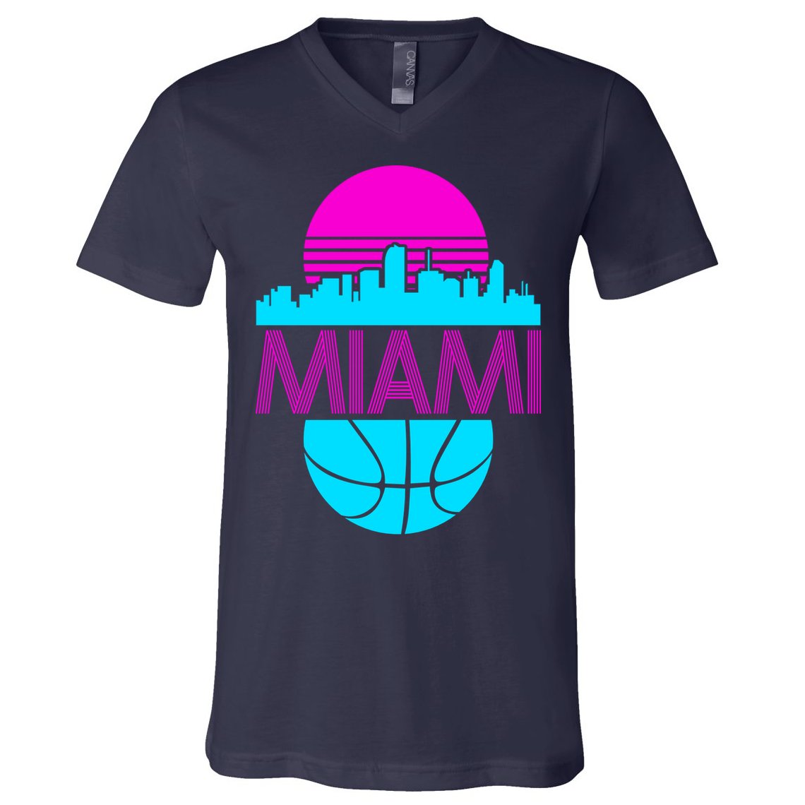 Miami Florida Neon Retro Logo V-Neck T-Shirt