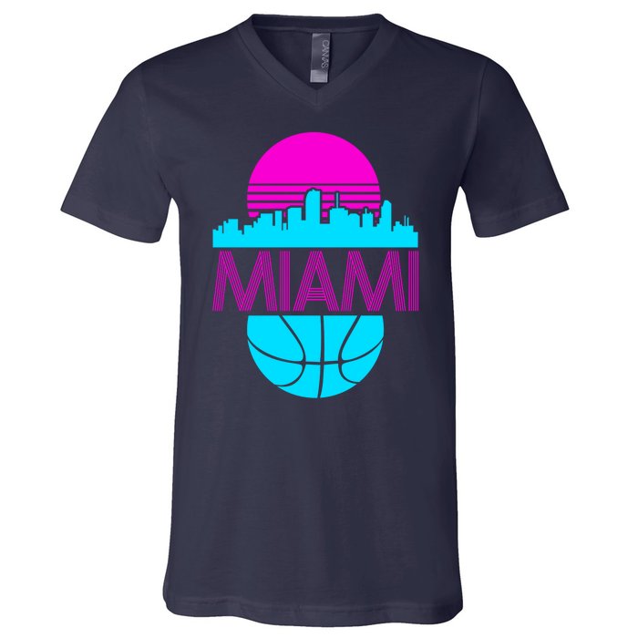 Miami Florida Neon Retro Logo V-Neck T-Shirt