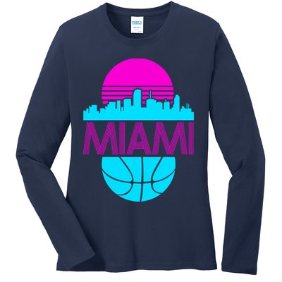 Miami Florida Neon Retro Logo Ladies Long Sleeve Shirt