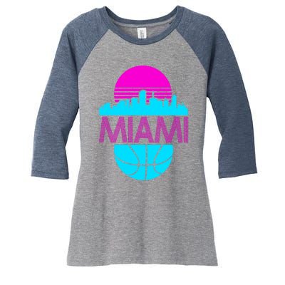 Miami Florida Neon Retro Logo Women's Tri-Blend 3/4-Sleeve Raglan Shirt