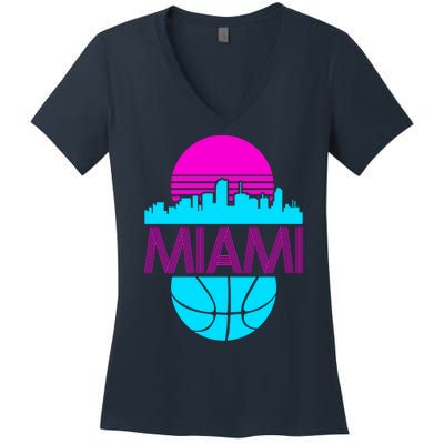 Miami Florida Neon Retro Logo Women's V-Neck T-Shirt