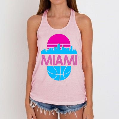 Miami Florida Neon Retro Logo Women's Knotted Racerback Tank